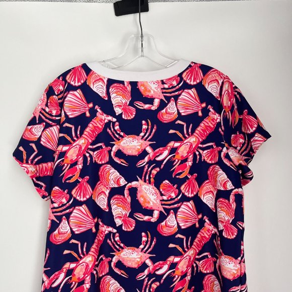 Kaeli Smith Navy Blue Red Pink Crab Lobster Short Sleeve Dress Women's Large L - Picture 10 of 10